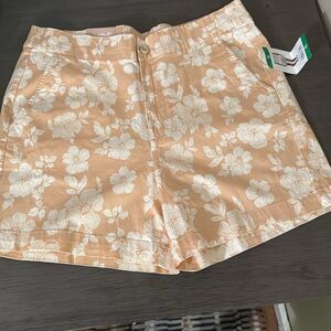 Jachs Floral Light Peach/Tan Stretch Chino Shorts Women's XL NWT